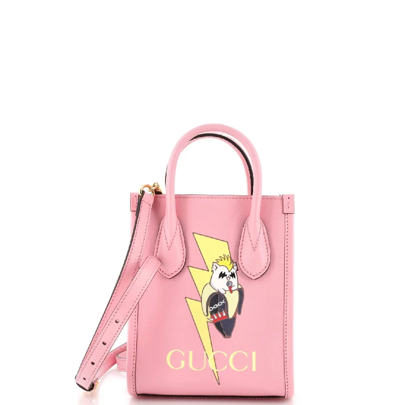 Faux Fur - Trimmed Tote Bag in White for a Cozy Winter LookVertical Tote Bananya Printed Leather Mini