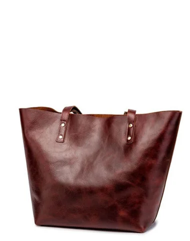 Tote Bag with Adjustable Shoulder Strap in Olive Green for Comfortable CarryingWomen's Tote Bag with Inner Compartments in Gray for Organizing Everyday EssentialsMens Womens Leather Red Brown Tote Handbag Vintage Shoulder Tote Purse Tote Bag For Men