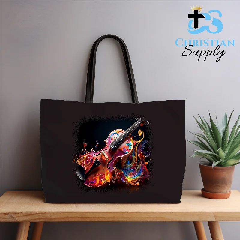 Tote Bag with RFID - Blocking Pocket in Black for Protecting Your Cards and InformationViolin Tote Bag