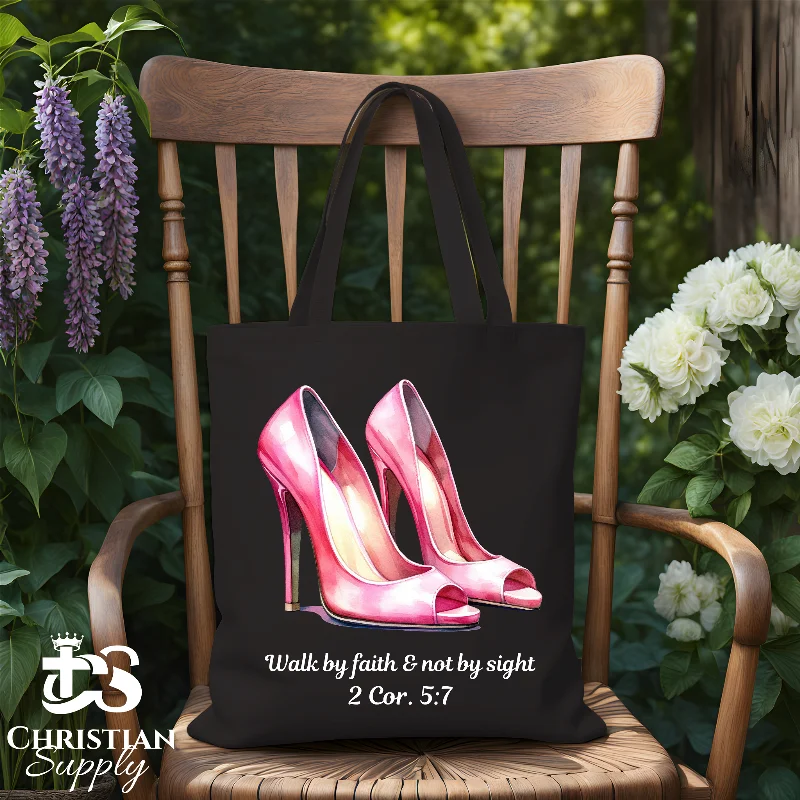 Medium - Sized Canvas Tote Bag in Navy Blue with Striped Pattern for a Nautical - Inspired LookWalk by Faith & Not by Sight Heel 4 Tote Bag