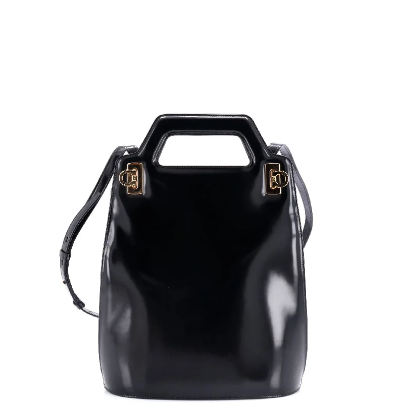 Crossbody Shoulder Bag in Black Leather with Gold Hardware for Night OutsWanda Top Handle Shoulder Bag Leather North South