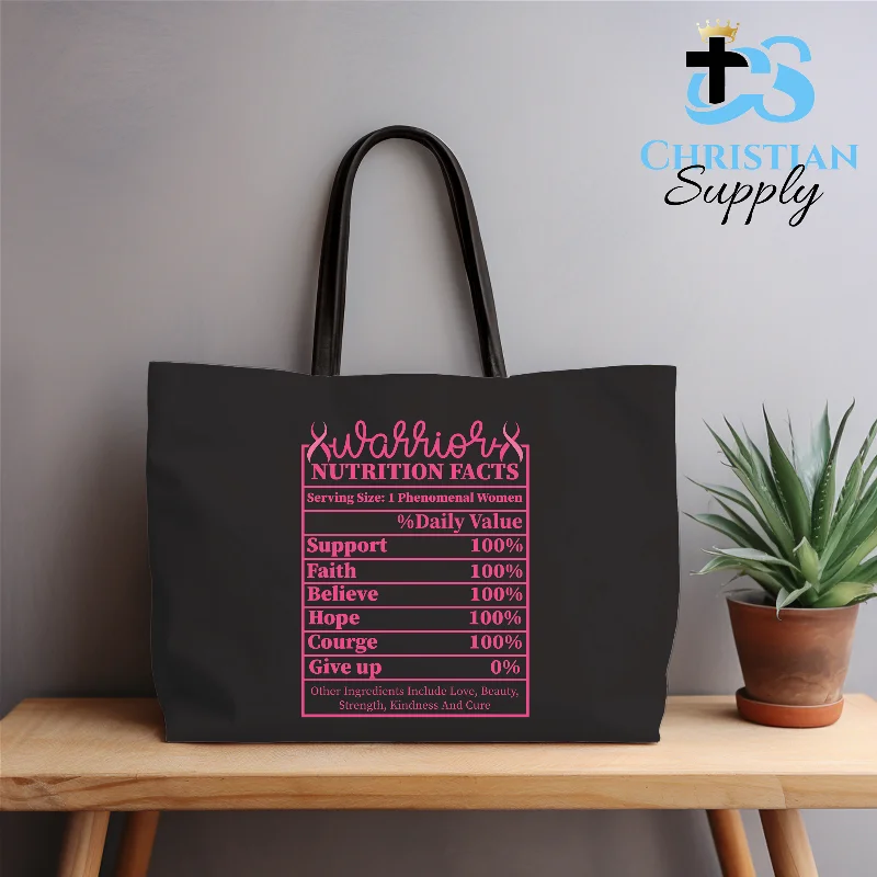 Waterproof Tote Bag in Yellow for Outdoor Activities in Wet WeatherWarrior Nutrition Facts Breast Cancer Awareness Tote Bag