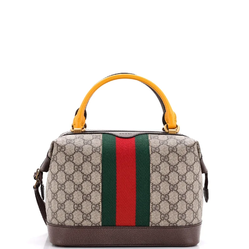 Vegan Leather Shoulder Bag in Gray for Ethical Fashion LoversWeb Bowler Bag GG Coated Canvas Medium