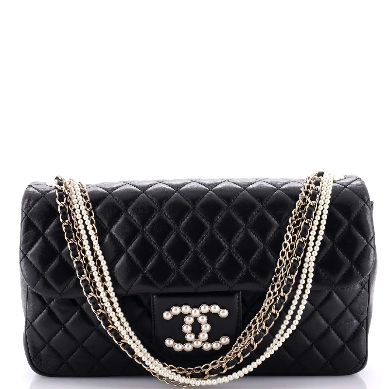 Suede Shoulder Bag in Pink with Tassel Accents for Casual OutingsWestminster Pearl Chain Flap Bag Quilted Lambskin Medium