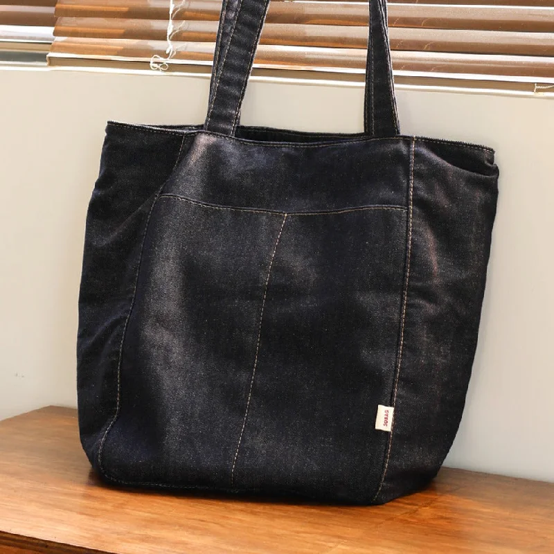 Women's Tote Bag with Detachable Pouch in Purple for Added ConvenienceWomen Blue Denim Shopper Tote Bags Denim Large Tote Shoulder Bag Handbag for Men