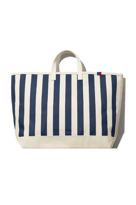 Women's Tote Bag with Detachable Pouch in Purple for Added ConvenienceWomen's All Over Striped Tote Bag In Navy