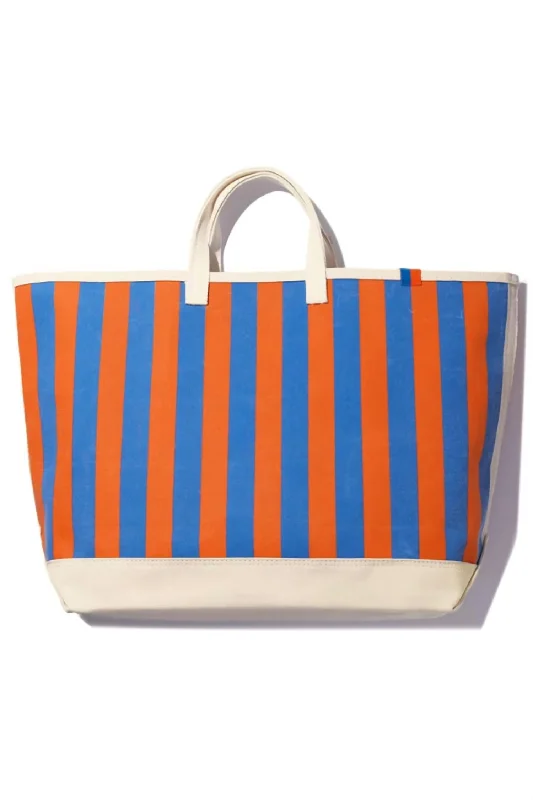 Metallic Tote Bag in Rose Gold with Chain Handles for a Glamorous Night OutWomen's All Over Striped Tote Bag In Royal/poppy