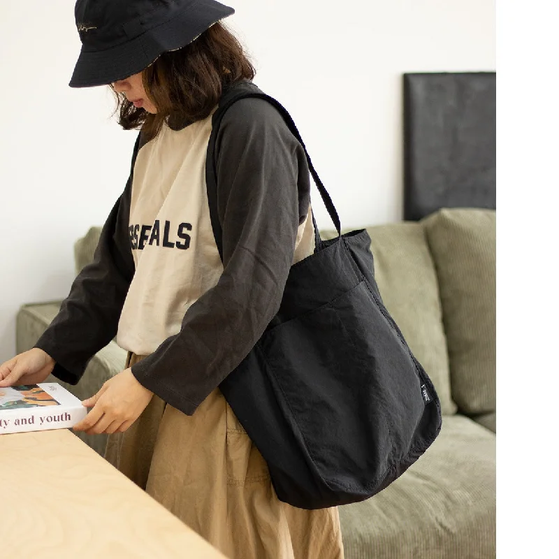 Women's Tote Bag with Inner Compartments in Gray for Organizing Everyday EssentialsWomens Black Nylon Huge Tote Bag Minimalist Nylon Shoulder Tote Messenger Bag for Women