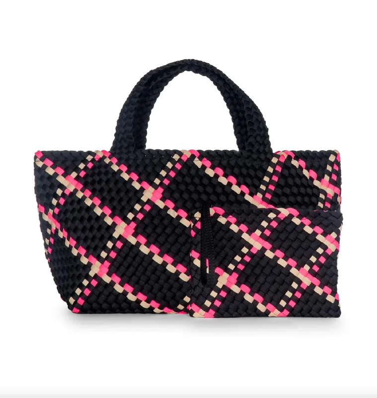 Women's Tote Bag with Inner Compartments in Gray for Organizing Everyday EssentialsMedium - Sized Canvas Tote Bag in Navy Blue with Striped Pattern for a Nautical - Inspired LookWomen's Bobbi Woven Tote Bag In Monaco - Black/hot Pink/beige