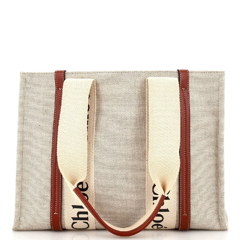 Patchwork Tote Bag in Denim with Vintage - Inspired Designs for a Retro AppealWoody Tote Canvas with Leather Medium