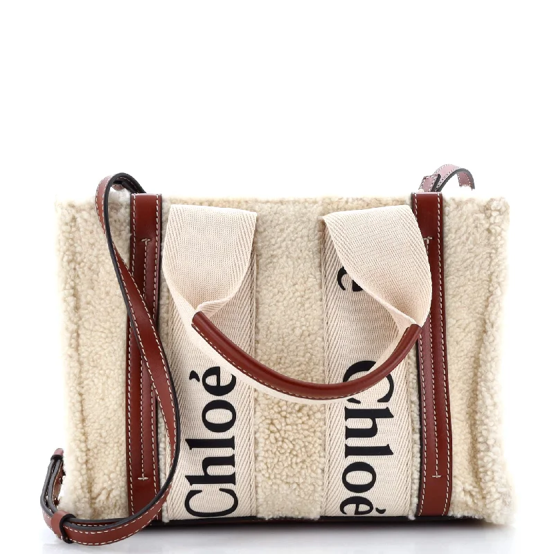 Women's Tote Bag with Inner Compartments in Gray for Organizing Everyday EssentialsWoody Tote Shearling with Leather Small Women's Tote Bag with Inner Compartments in Gray for Organizing Everyday EssentialsWoody Tote Shearling with Leather Small