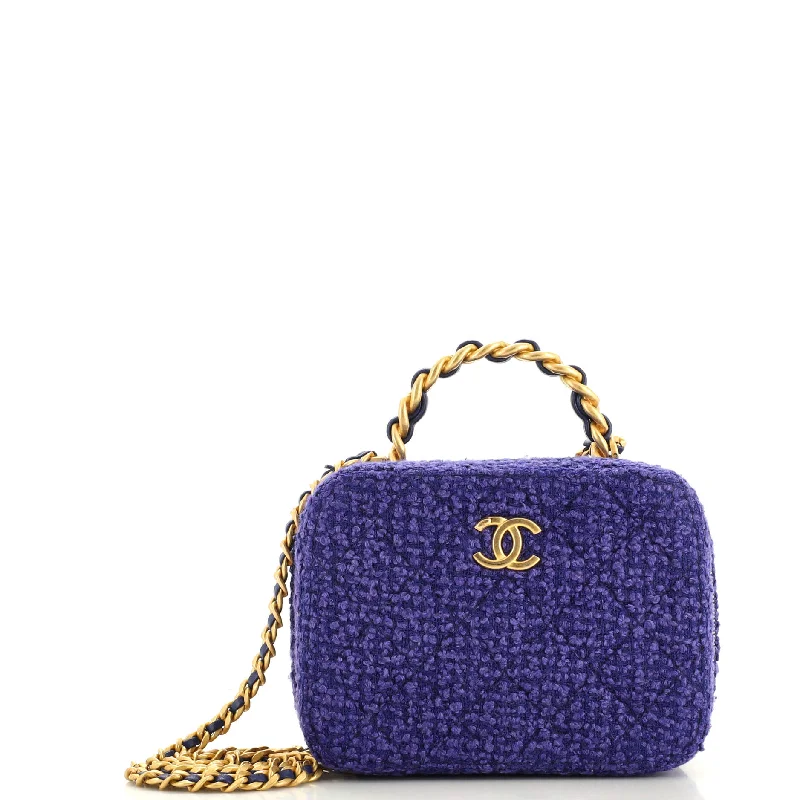 Printed Silk Shoulder Bag in Red for a Pop of ColorWoven Chain Top Handle Vanity Case Quilted Tweed Small