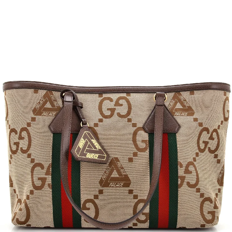 Women's Tote Bag with Inner Compartments in Gray for Organizing Everyday Essentialsx Palace Web Shopper Tote Jumbo GG Tri-Ferg Logo Canvas Medium Women's Tote Bag with Inner Compartments in Gray for Organizing Everyday Essentialsx Palace Web Shopper Tote Jumbo GG Tri-Ferg Logo Canvas Medium