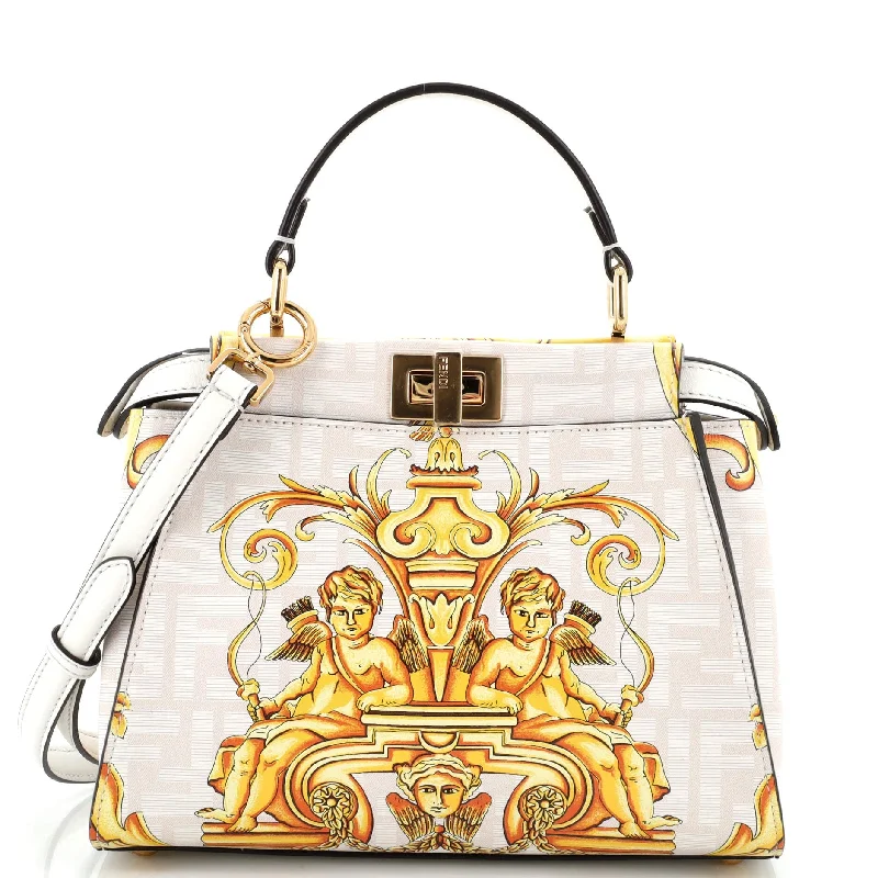 Women's Shoulder Bag with Fringe Details in Brown for a Bohemian Stylex Versace Fendace Peekaboo Bag Printed Zucca Leather Mini