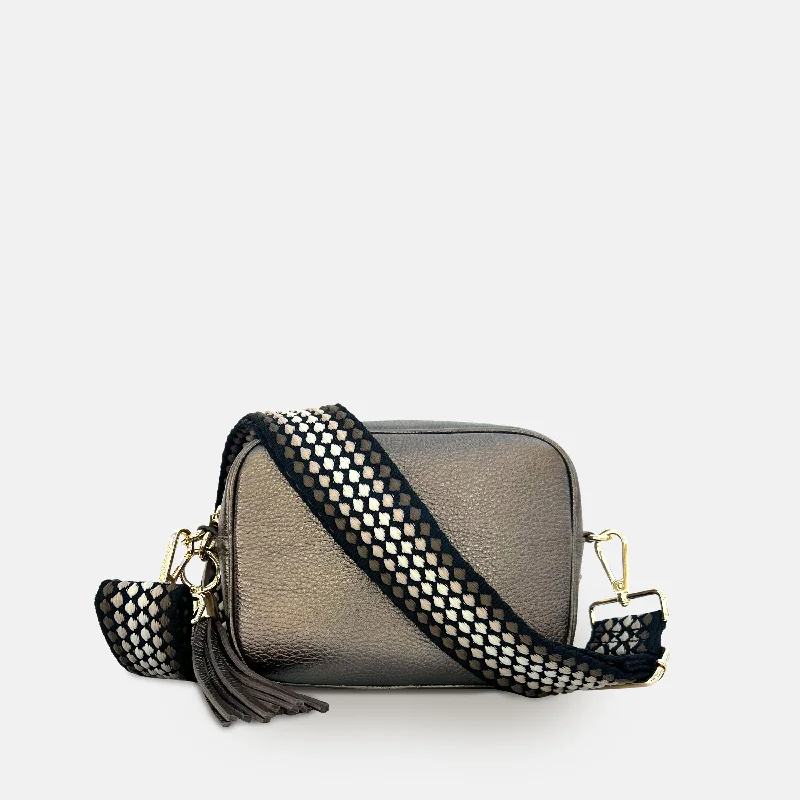 Straw Crossbody Bag in Natural Color for Beach Vacations and Summer DaysBronze Leather Crossbody Bag With Cappuccino Dots Strap Straw Crossbody Bag in Natural Color for Beach Vacations and Summer DaysBronze Leather Crossbody Bag With Cappuccino Dots Strap