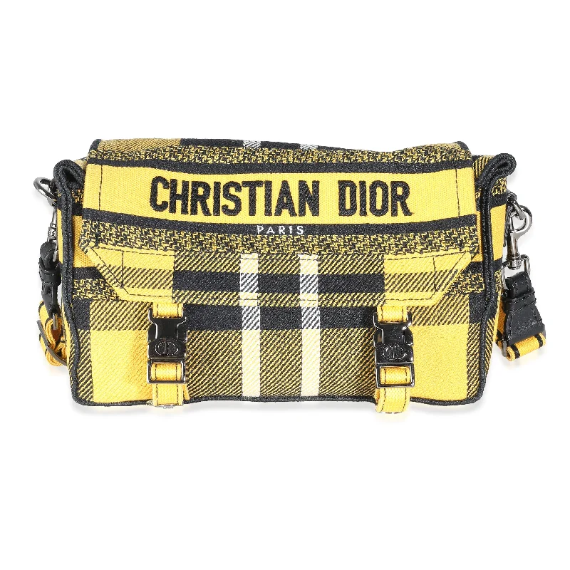 Waterproof Nylon Crossbody Bag in Navy Blue for Outdoor Hiking TripsChristian Dior Yellow Tartan Canvas Small Diorcamp Messenger