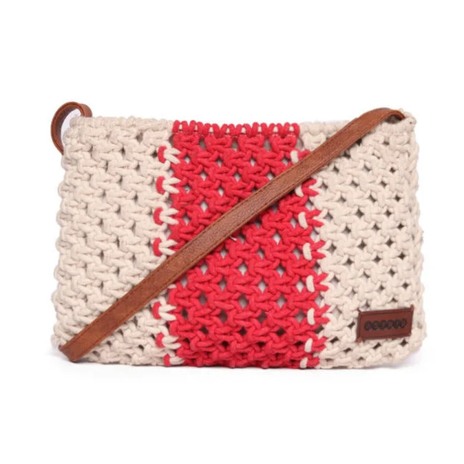 Hand - painted Canvas Crossbody Bag in Yellow for a Unique and Artistic LookNatural/Red Macrame Crossbody Sling Bag Hand - painted Canvas Crossbody Bag in Yellow for a Unique and Artistic LookNatural/Red Macrame Crossbody Sling Bag