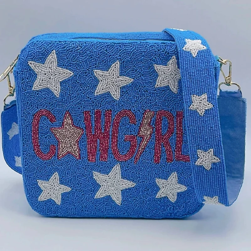 Women's Crossbody Bag with Multiple Compartments in Gray for Organized Daily UseCowgirl Stars Beaded Box Purse In Blue