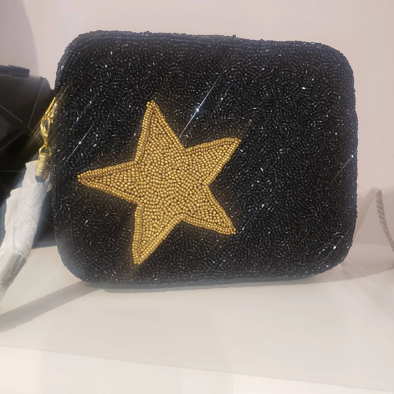 Waterproof Nylon Crossbody Bag in Navy Blue for Outdoor Hiking TripsCrossbody Bag In Black With Gold Star