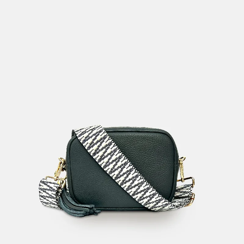 Straw Crossbody Bag in Natural Color for Beach Vacations and Summer DaysDark Grey Leather Crossbody Bag With Midnight Zigzag Strap