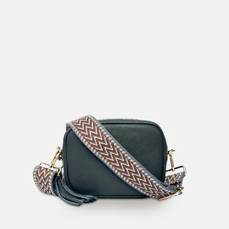 Embroidered Silk Crossbody Bag in Purple for Formal Events and WeddingsDark Grey Leather Crossbody Bag With Tan Boho Strap Embroidered Silk Crossbody Bag in Purple for Formal Events and WeddingsDark Grey Leather Crossbody Bag With Tan Boho Strap