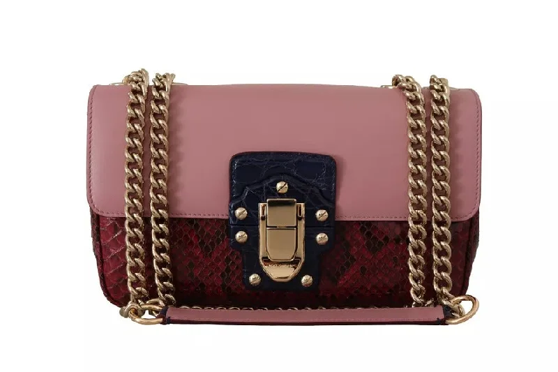 Metallic Crossbody Bag in Silver for New Year's Eve and Special CelebrationsDolce & Gabbana   Exotic Skins  Chain Purse LUCIA Leather Women's Bag (Pre-Owned)