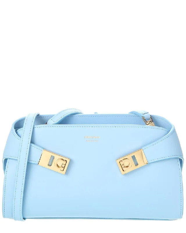 Straw Crossbody Bag in Natural Color for Beach Vacations and Summer DaysFerragamo Hug Leather Crossbody