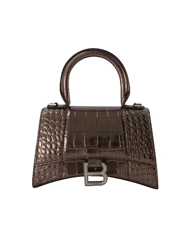Straw Crossbody Bag in Natural Color for Beach Vacations and Summer DaysHourglass XS Bag - Balenciaga - Leather - Dark Bronze