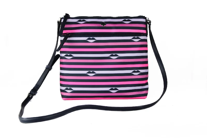 Plus - size Women's Crossbody Bag in Burgundy for Ample StorageKate Spade Jae Nylon Leather Flat pink Striped multi Crossbody HandBag Women's Purse