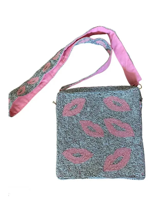 Medium - sized Canvas Crossbody Bag in Beige with Floral Print for Spring OutingsKiss Me Beaded Bag In Multi
