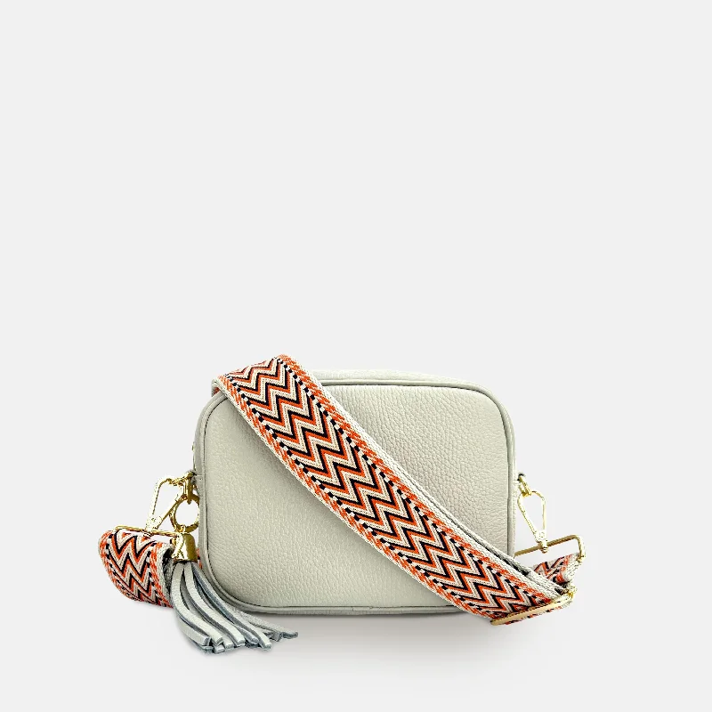 Medium - sized Canvas Crossbody Bag in Beige with Floral Print for Spring OutingsLight Grey Leather Crossbody Bag With Grey Boho Strap Medium - sized Canvas Crossbody Bag in Beige with Floral Print for Spring OutingsLight Grey Leather Crossbody Bag With Grey Boho Strap
