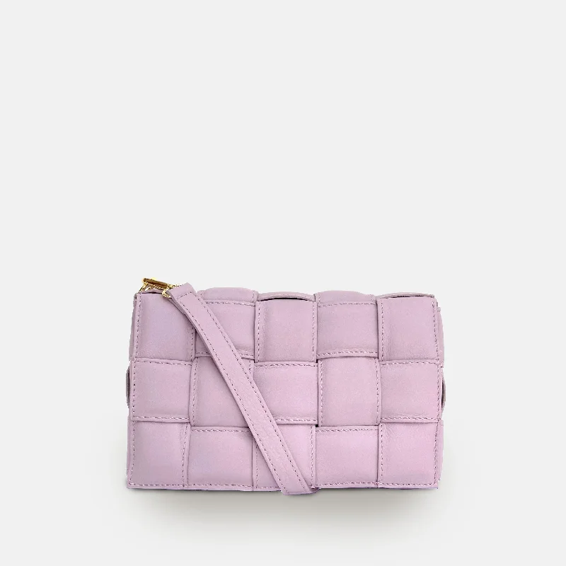Hand - painted Canvas Crossbody Bag in Yellow for a Unique and Artistic LookLilac Padded Woven Leather Crossbody Bag