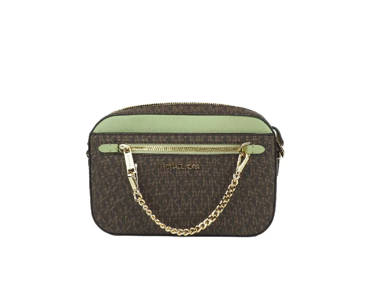 Women's Crossbody Bag with Zippered Pocket on the Back in Red for SecurityMichael Kors Jet Set Large EW  Sage PVC Leather Zip Chain Crossbody Women's Handbag