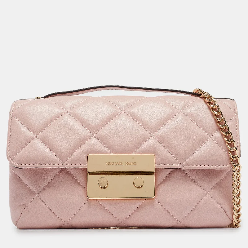Medium - sized Canvas Crossbody Bag in Beige with Floral Print for Spring OutingsMichael Kors Pink Quilted Leather Small Sloan Crossbody Bag