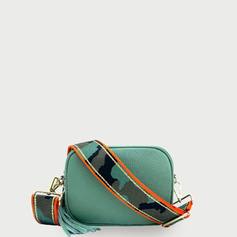 Women's Crossbody Bag with Magnetic Closure in White for Quick AccessPistachio Leather Crossbody Bag With Orange & Gold Stripe Camo Strap Women's Crossbody Bag with Magnetic Closure in White for Quick AccessPistachio Leather Crossbody Bag With Orange & Gold Stripe Camo Strap