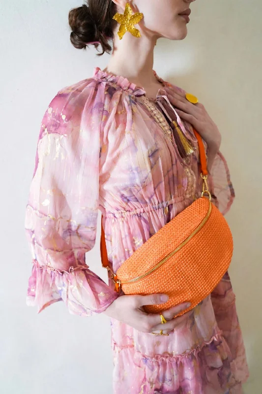 Women's Small Leather Crossbody Bag in Black with Gold Hardware for Evening PartiesShelly Crochet Crossbody Bag In Orange