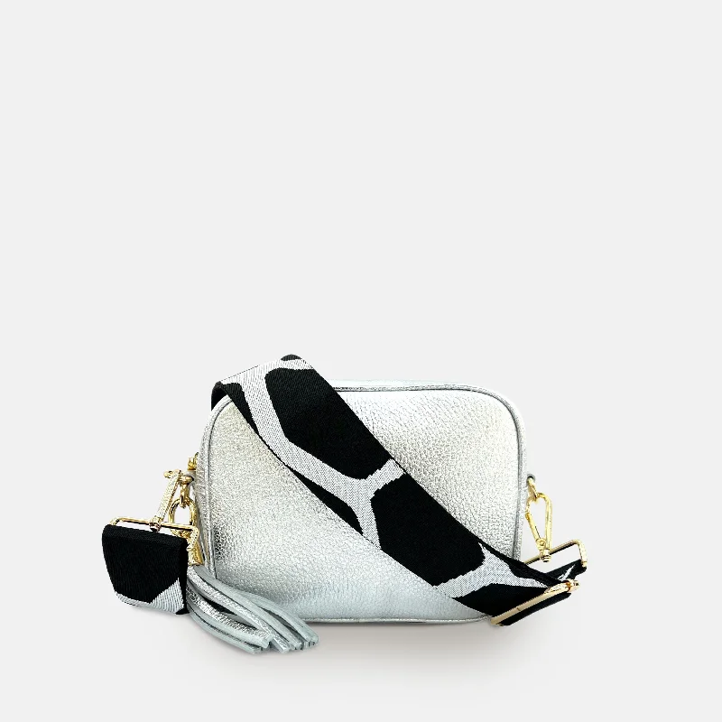 Women's Crossbody Bag with Adjustable Strap in Orange for Customizable ComfortSilver Leather Crossbody Bag With Black & White Giraffe Strap