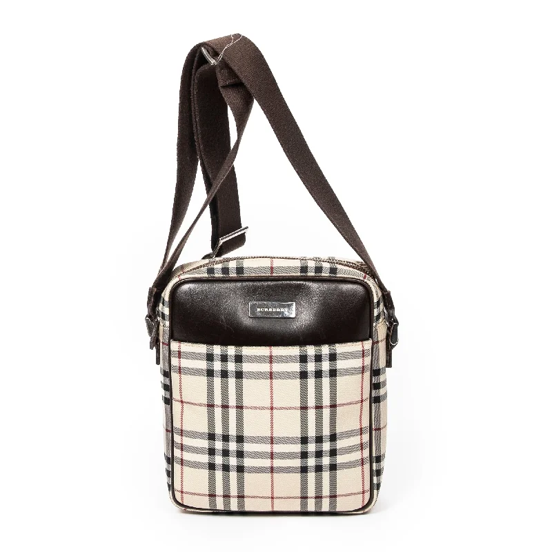 Leather - Trimmed Denim Crossbody Bag in Blue for a Vintage - Inspired LookSquare Crossbody