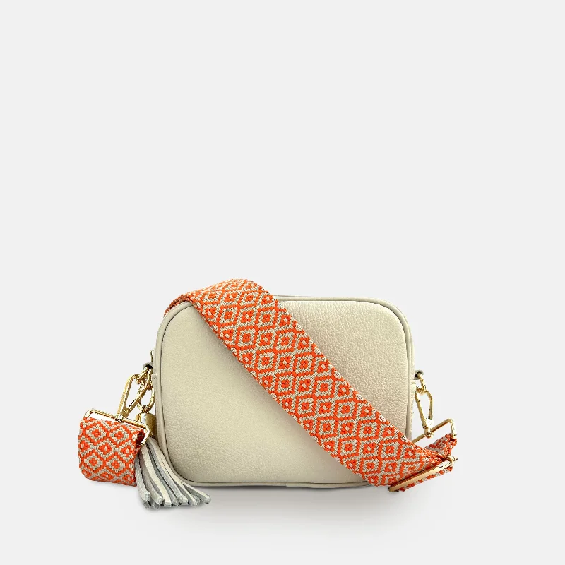 Metallic Crossbody Bag in Silver for New Year's Eve and Special CelebrationsStone Leather Crossbody Bag With Orange Cross-Stitch Strap Metallic Crossbody Bag in Silver for New Year's Eve and Special CelebrationsStone Leather Crossbody Bag With Orange Cross-Stitch Strap