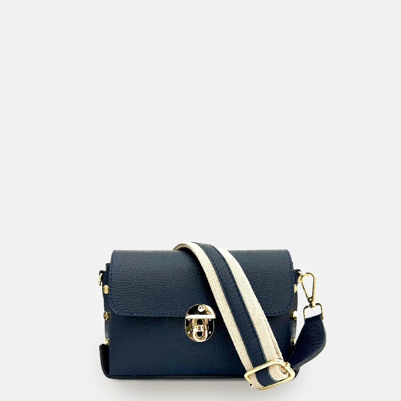 Waterproof Nylon Crossbody Bag in Navy Blue for Outdoor Hiking TripsThe Bloxsome Navy Leather Crossbody Bag With Canvas Strap Waterproof Nylon Crossbody Bag in Navy Blue for Outdoor Hiking TripsThe Bloxsome Navy Leather Crossbody Bag With Canvas Strap