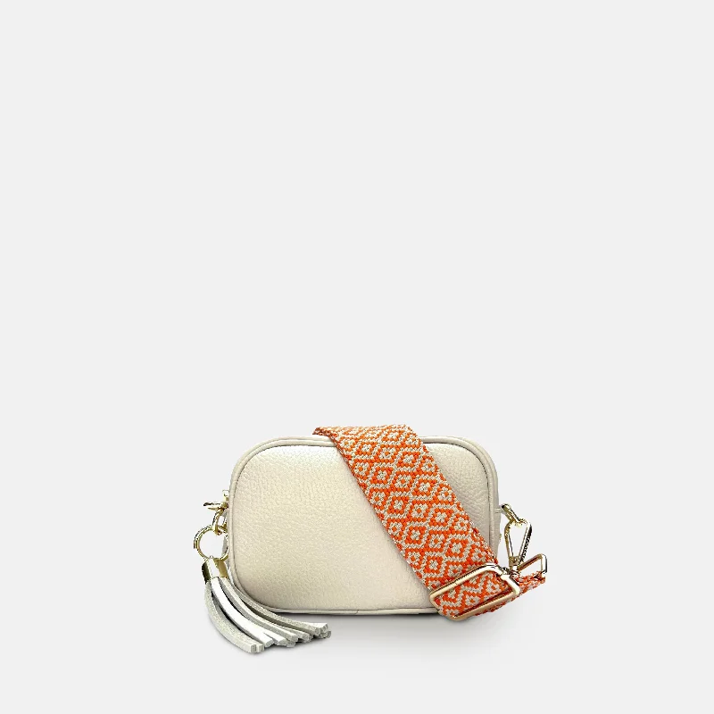 Embroidered Silk Crossbody Bag in Purple for Formal Events and WeddingsThe Mini Tassel Stone Leather Phone Bag With Orange Cross-Stitch Strap