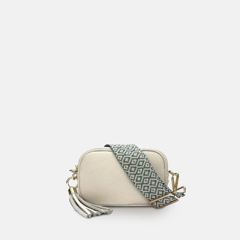 Women's Crossbody Bag with RFID - Blocking Pocket in Black for Safe TravelThe Mini Tassel Stone Leather Phone Bag With Pistachio Cross-Stitch Strap Women's Crossbody Bag with RFID - Blocking Pocket in Black for Safe TravelThe Mini Tassel Stone Leather Phone Bag With Pistachio Cross-Stitch Strap