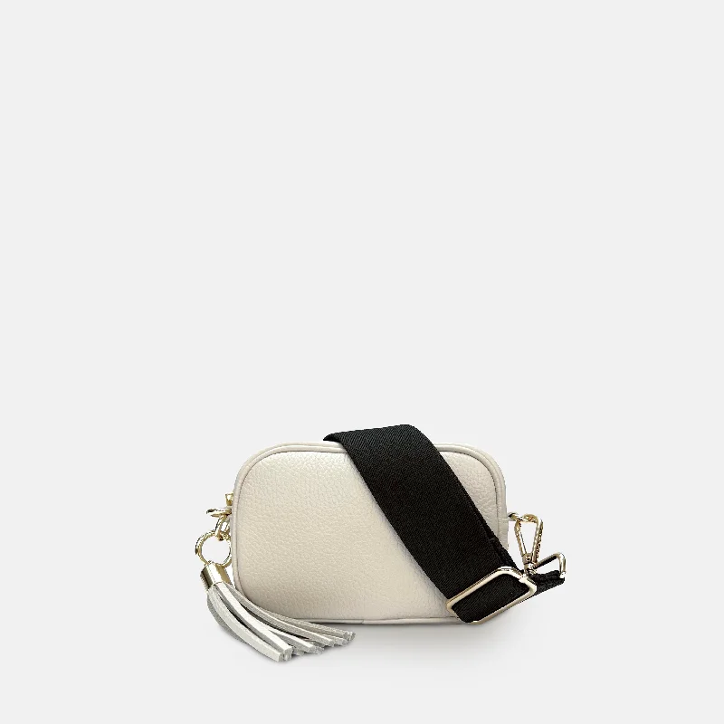 Women's Crossbody Bag with Adjustable Strap in Orange for Customizable ComfortThe Mini Tassel Stone Leather Phone Bag With Plain Khaki Strap