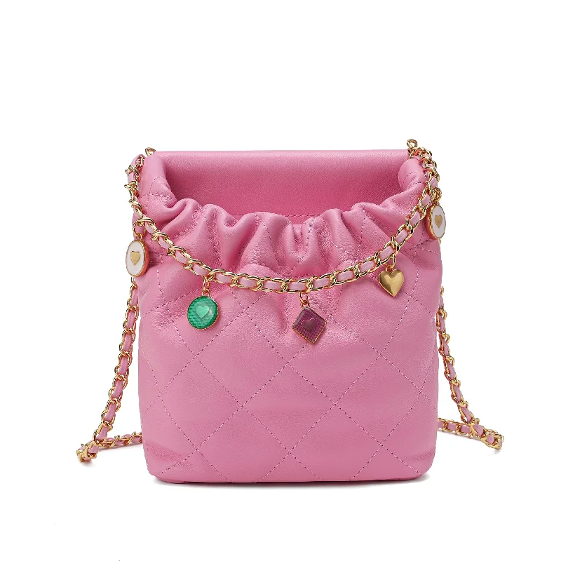Women's Mini Crossbody Bag in Pink Velvet with Rhinestone Accents for Girls' Nights OutTiffany & Fred Quilted Sheepskin Leather Crossbody Women's Mini Crossbody Bag in Pink Velvet with Rhinestone Accents for Girls' Nights OutTiffany & Fred Quilted Sheepskin Leather Crossbody