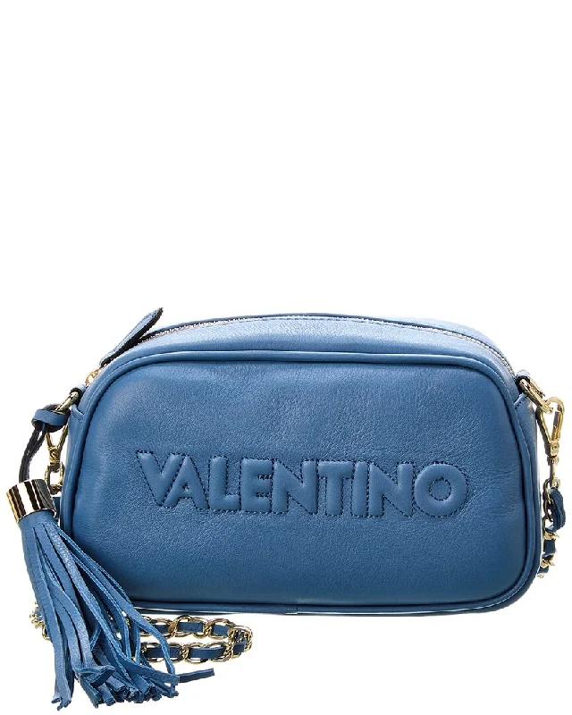 Women's Crossbody Bag with Zippered Pocket on the Back in Red for SecurityValentino by Mario Valentino Bella Embossed Leather Crossbody